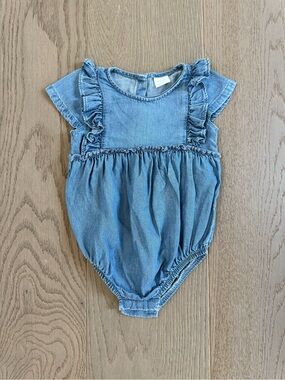 next Light Blue Denim Ruffle Baby Bodysuit